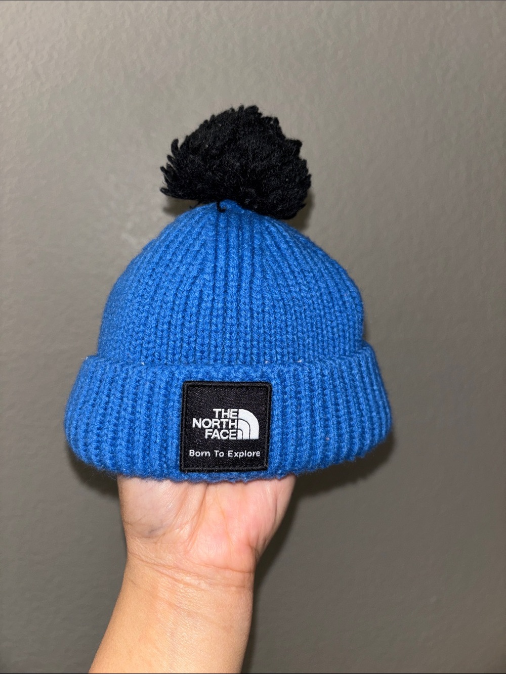 The North Face Kids Royal Blue Knit Pom Beanie with Black Pom